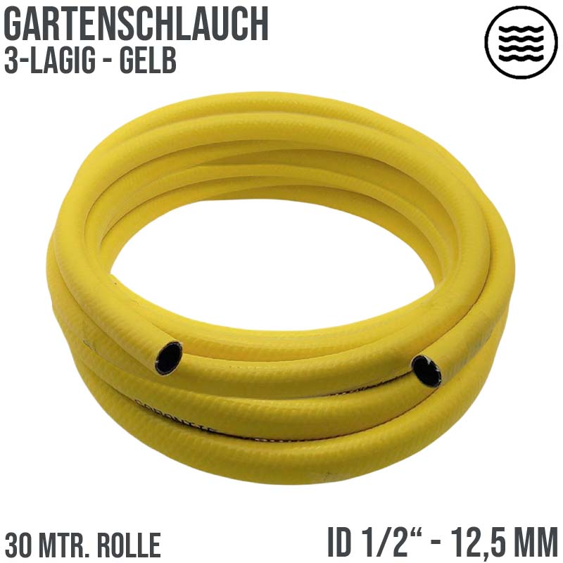 1/2" 13 mm Garten Wasser Bewässerung Universal Schlauch gelb 3 Lagen - PN 8 bar - 30 m