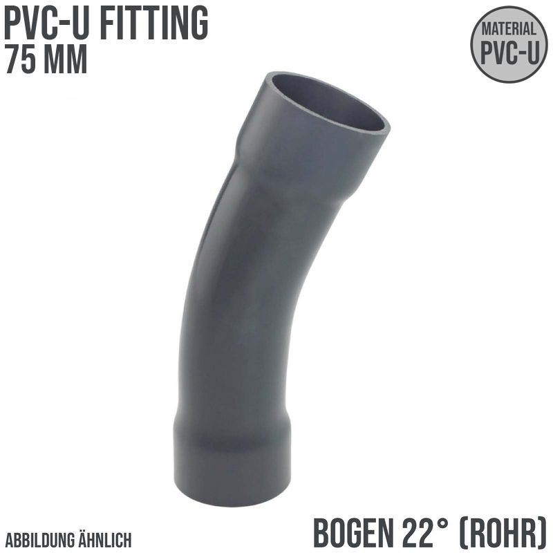 75 mm PVC Klebe Fitting Bogen Winkel 22° (Rohr) Muffe Verbinder - PN 10 bar