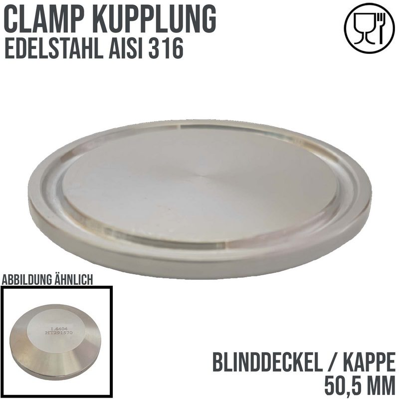 50,5 mm CLAMP Blind Kappe Deckel DIN 32676 Teller Flansch Kupplung - PN 16 bar