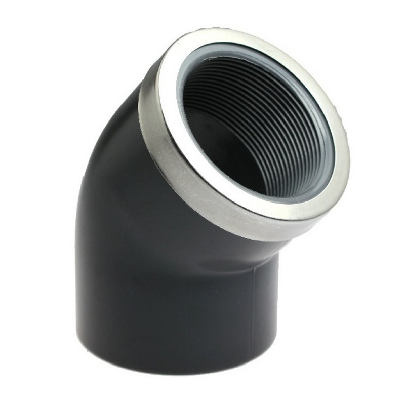 63 mm PVC Klebe Fitting Winkel 45° Innengewinde IG verstärkt 63 mm x  2" Muffe Verbinder - PN 16 bar