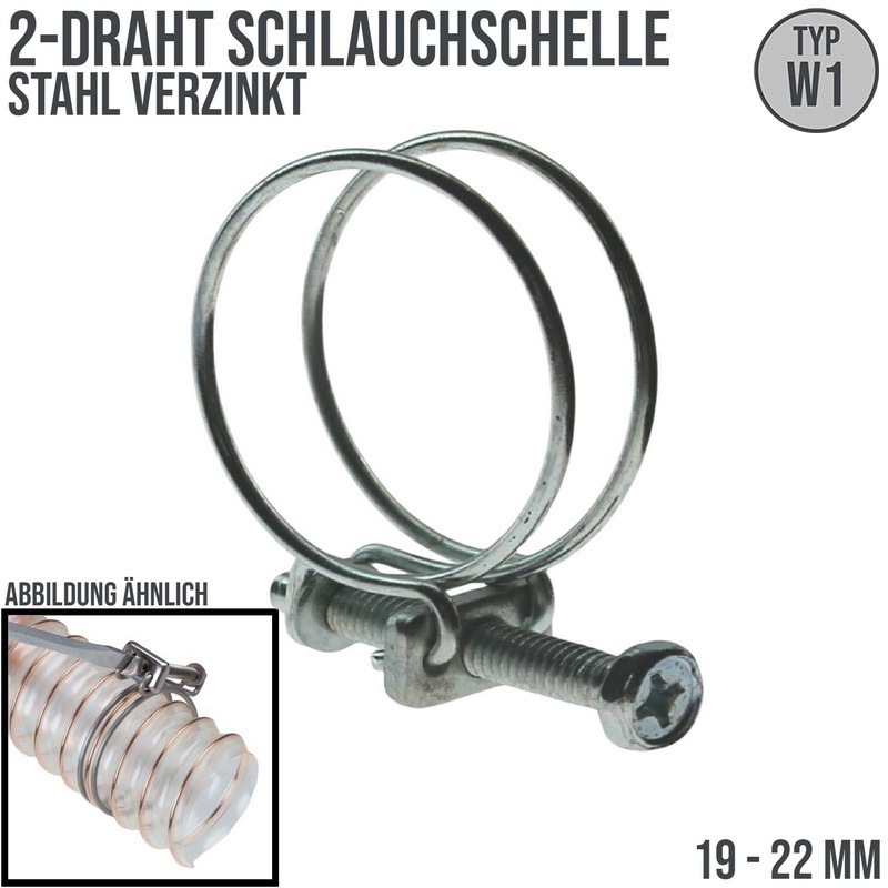 19 - 22 mm 2-Draht Schlauch Schelle W1 Stahl verzinkt Schraube M5 x 30 Draht 1,5 mm