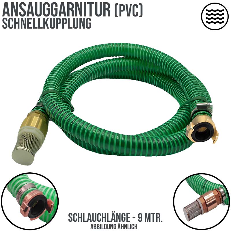25 mm 1" Zoll Ansaug Saug Schlauch Pumpen Garnitur Schnellkupplung grün - 9 m