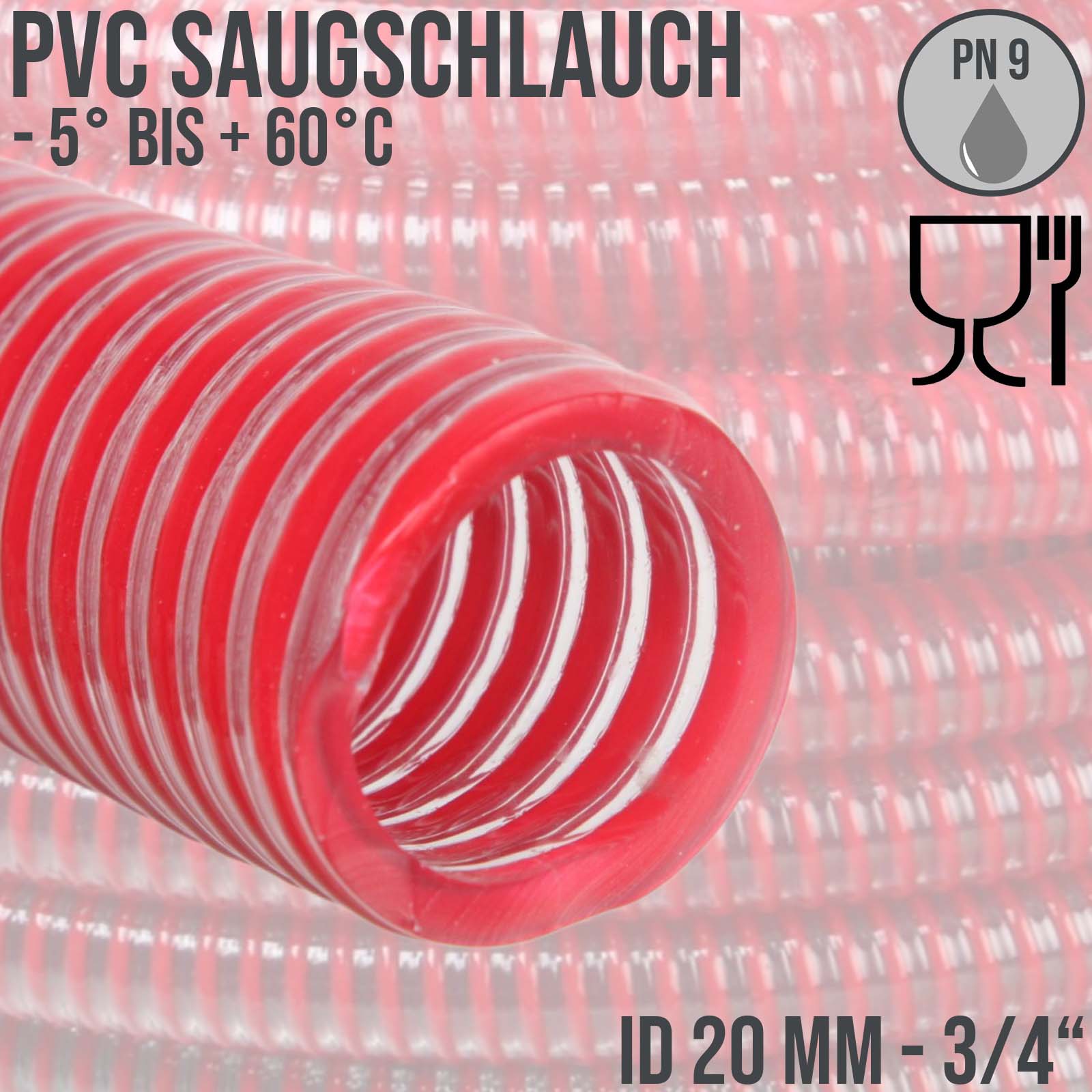 20 mm 3/4" Zoll Saug Ansaug Spiral Förder Pumpen Wein Alkohol Milch Schlauch rot - PN 9 bar
