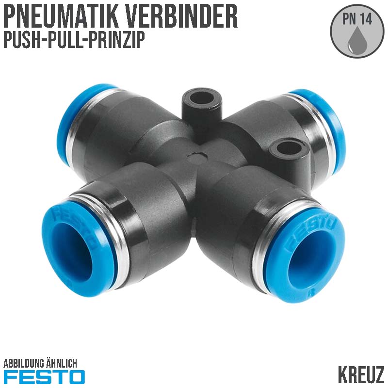 12 mm Pneumatik Schnell Steck Verbinder QS Kreuz blau/schwarz QS-4 (153035) - PN 14 bar