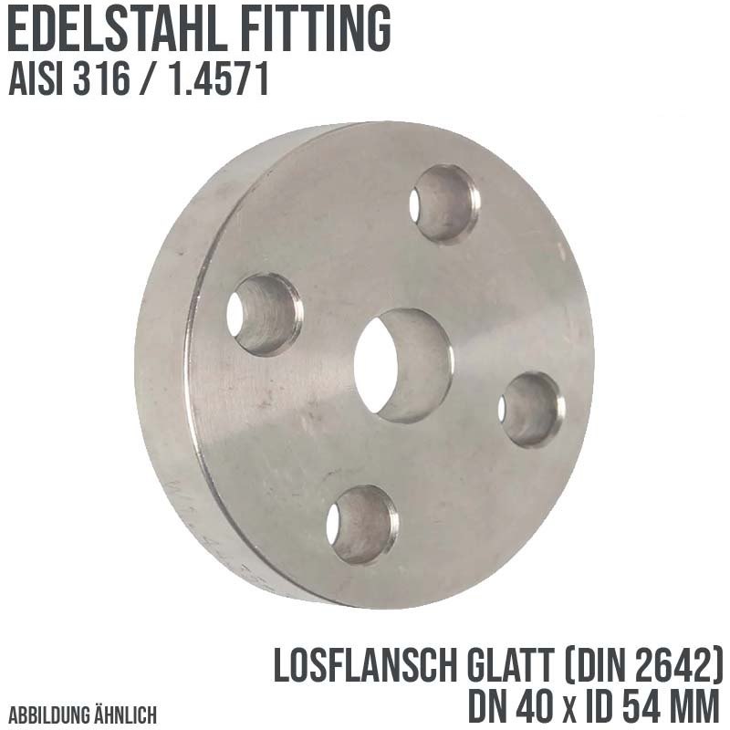 DN 40 Los Flansch glatt Stumpfschweißung Edelstahl Fitting V4A AISI 316 DIN 2576 - PN 10 bar