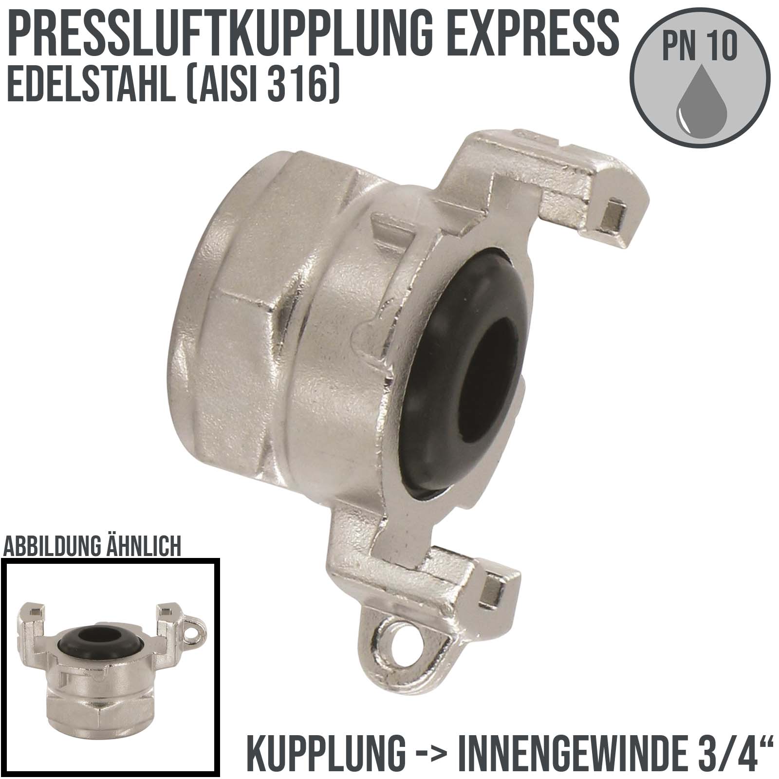 3/4" Pressluft Klauen Kupplung Express Edelstahl AISI 316 Abstand 41 mm BSPP Innengewinde IG - PN 10 bar