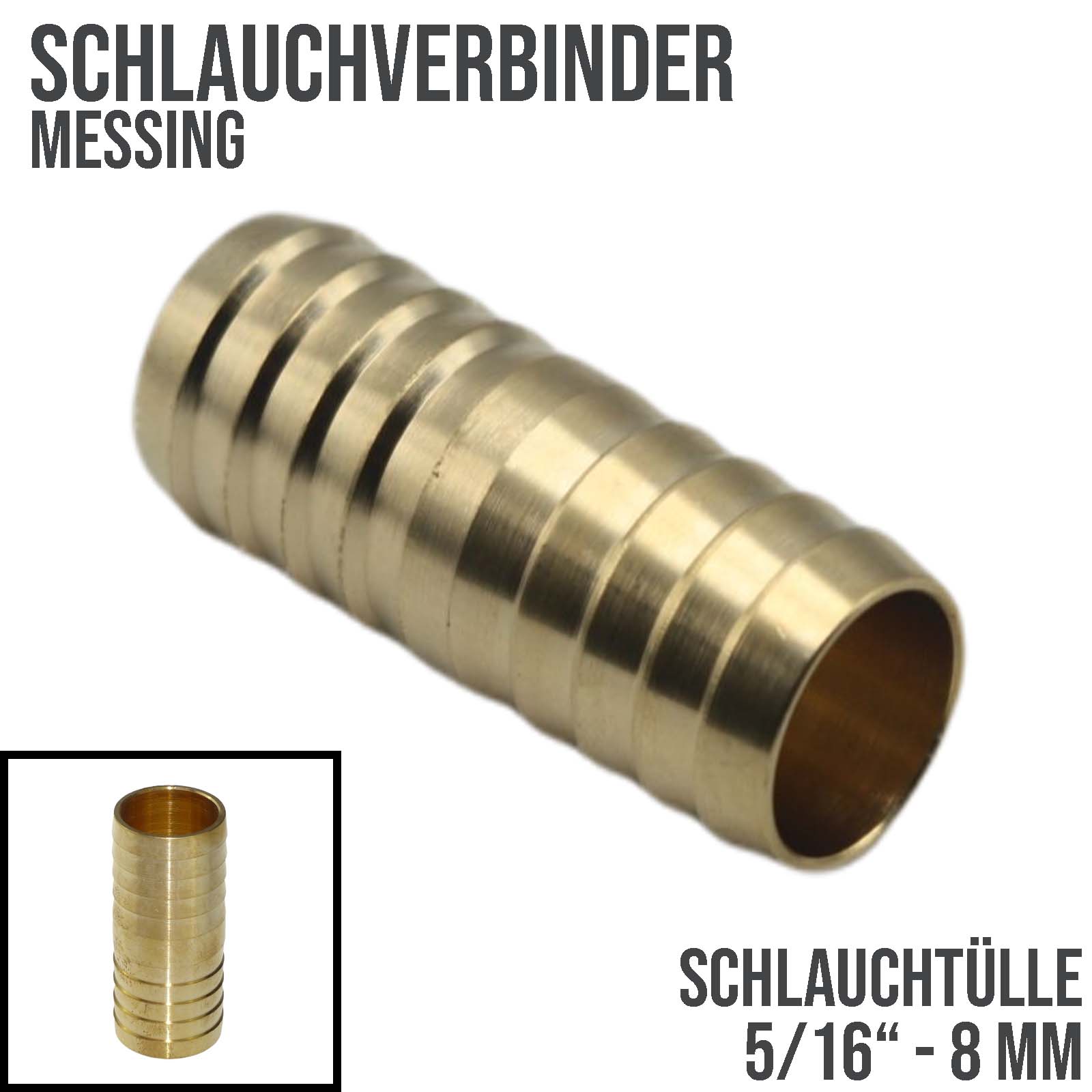 8 mm - 5/16" Zoll gerader Schlauch Verbinder Verteiler Tülle Kupplung Reparatur Messing PN 10 bar