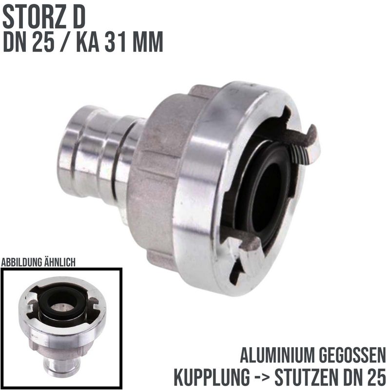 STORZ D DN 25 KA 31 Saug Druck Kupplung -> Stutzen Tülle 25 mm Bau Feuerwehr Schlauch - PN 10 bar