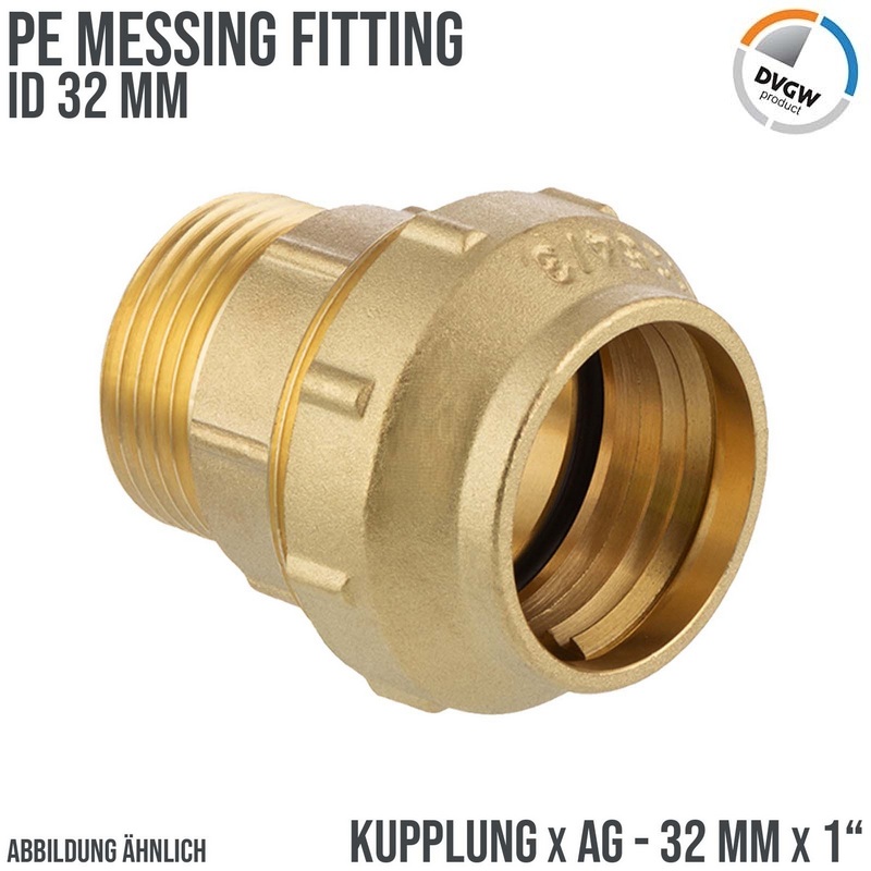 32 mm x 1" PE Fitting Klemm Verbinder Messing Verschraubung Muffe Kupplung x AG DVGW - PN 16 bar