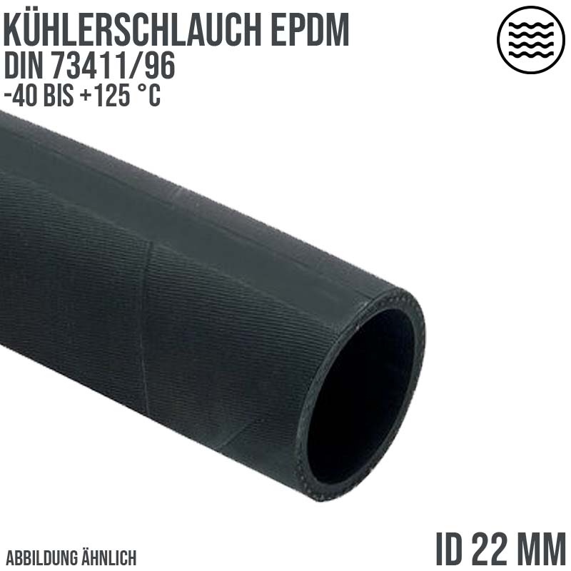 22 x 29 mm Kühler Heißwasser Druckluft Mittel Schlauch EPDM schwarz DIN 73411/96 - PN 6 bar