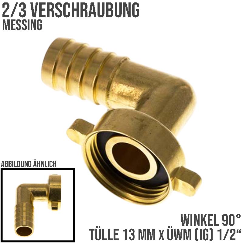 13 mm x 1/2" - 2/3 Schlauch Winkel Verschraubung Anschluß Tülle Innengewinde IG Messing Fittings - PN 10 bar