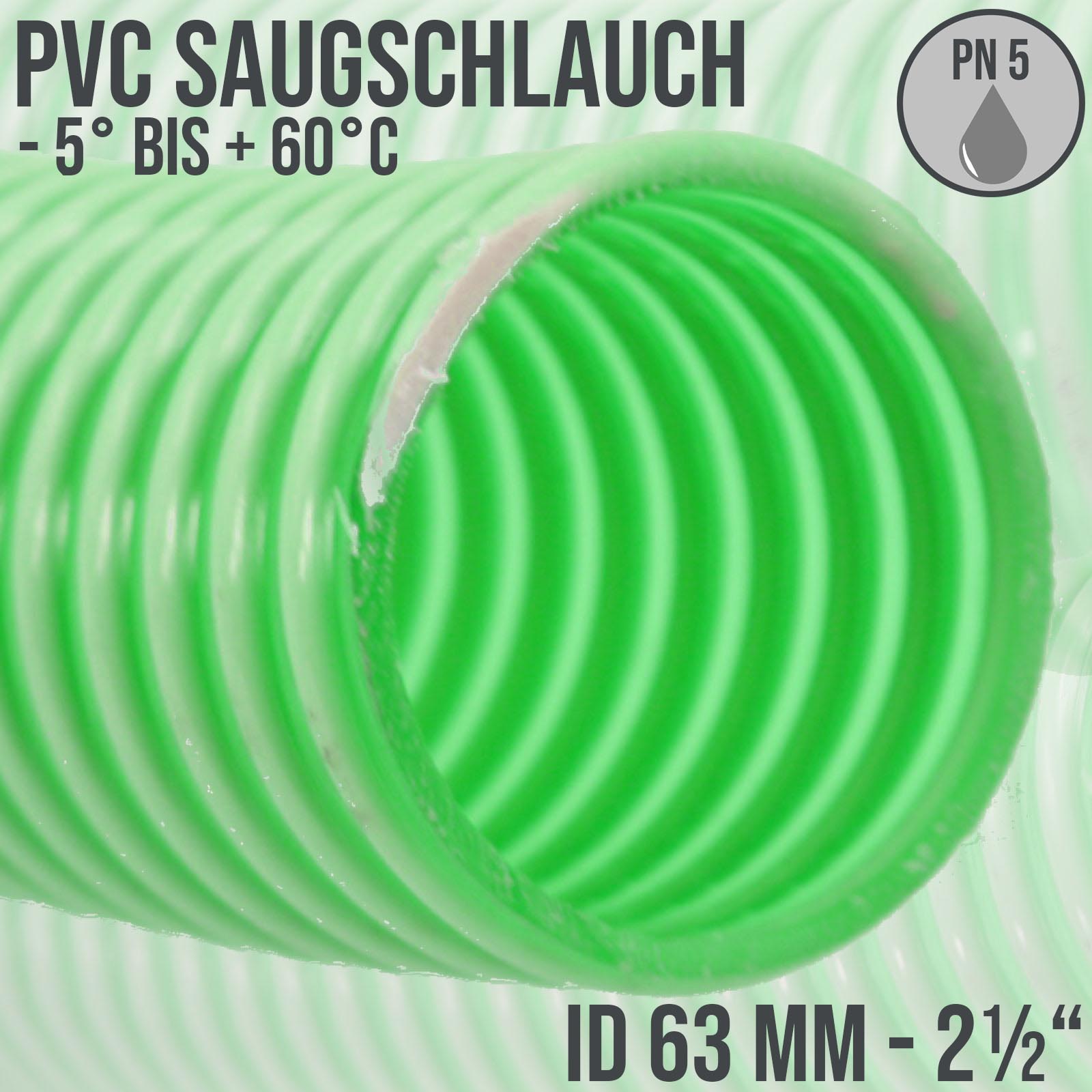 63 mm 2 1/2" Zoll Saug Ansaug Spiral Förder Pumpen Schlauch grün-weiß transparent PN 5 bar