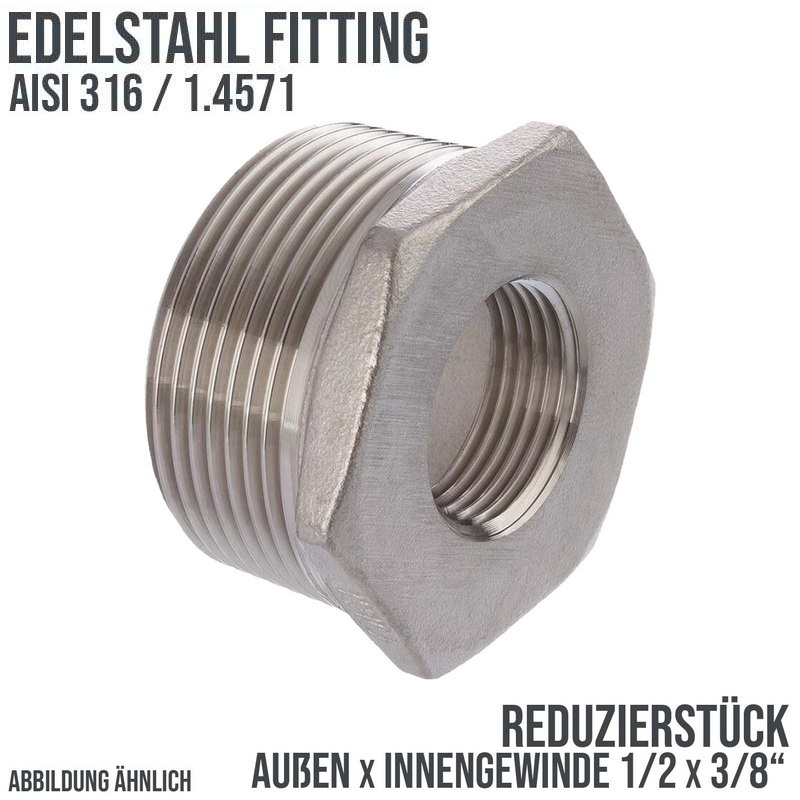 1/2" Edelstahl Fitting V4A AISI 316 Nr. 241 - Reduktionsstück Außen x Innengewinde - 1/2 "x 3/8" - PN 16 bar