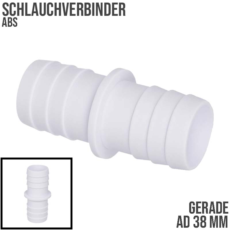 38 x 38 mm ABS Schlauch Tülle Stutzen Doppel Verbinder Pool Schwimmbad Teich - PN 10 bar