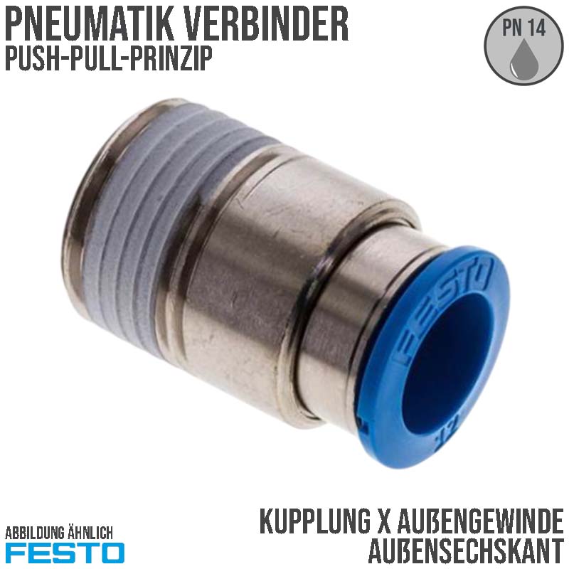 6 mm x 1/8" Pneumatik Schnell Steck Verbinder Außengewinde AG blau/schwarz ISK QS-1/8-6-I (153013) - PN 14 bar