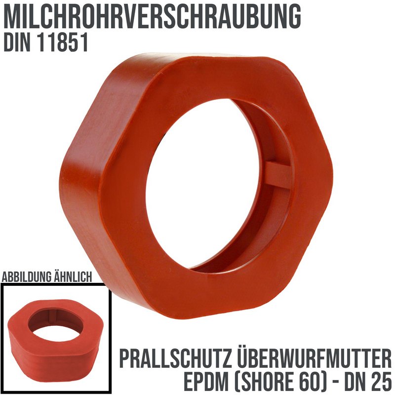 DN 25 Milchrohr Verschraubung DIN 11851 Prallschutz Überwurfmutter Gummi EPDM - rot