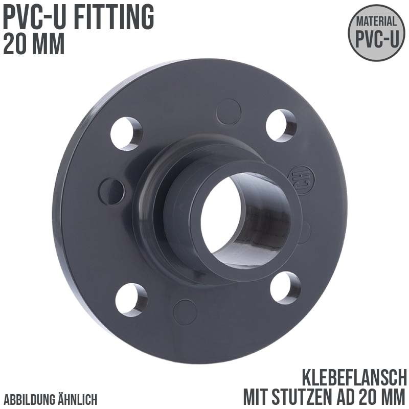 20 mm PVC Klebe Fitting Flansch mit Stutzen AD 20 mm - PN 10 bar