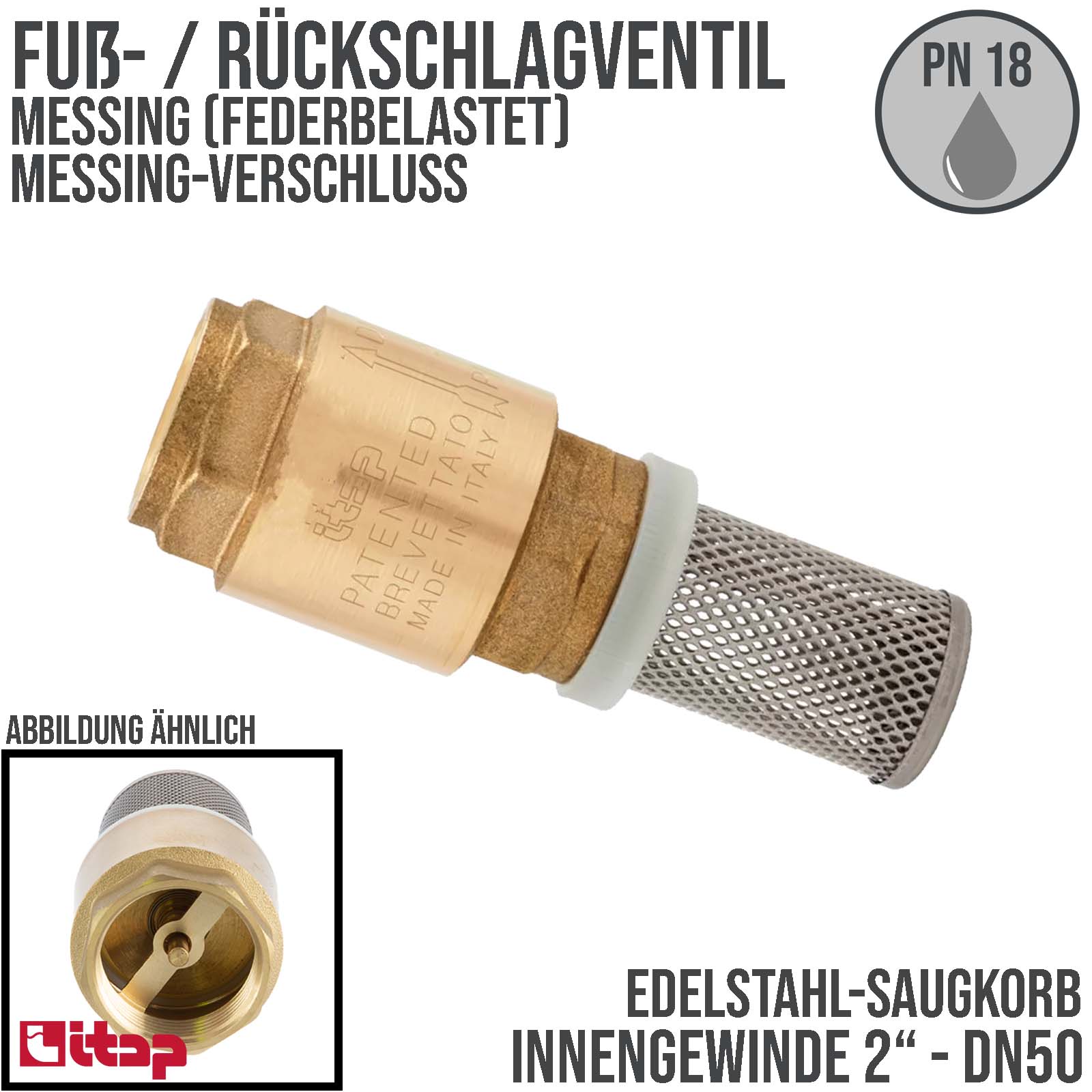 2" Zoll Itap Fuß Rückschlag Absperr Ventil Messing Edelstahl Saugkorb Messing Verschluss Typ 105 - PN 18 bar