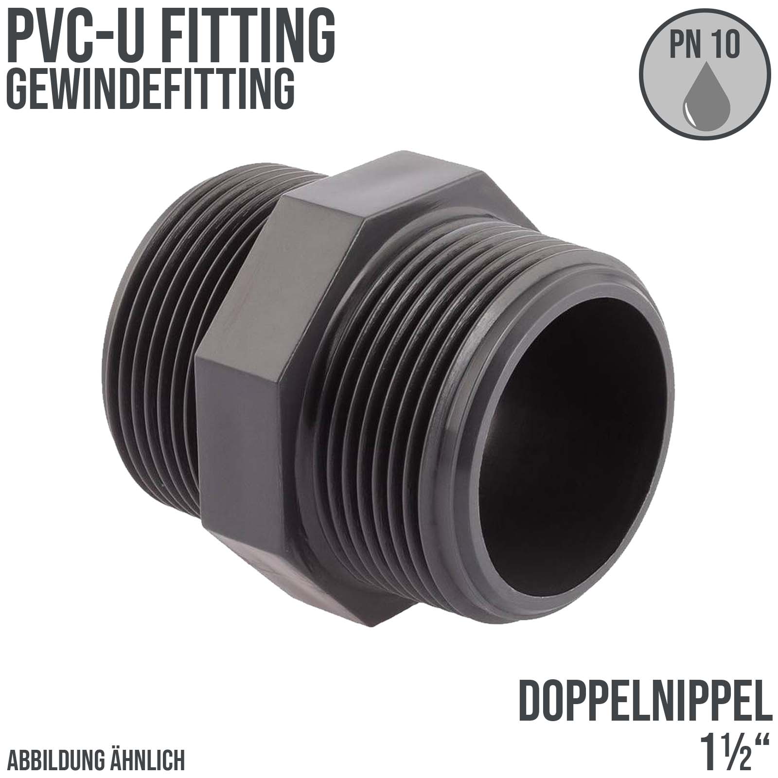 1 1/2" PVC Fitting Doppel Nippel Außen Gewinde Verbinder - PN 10 bar