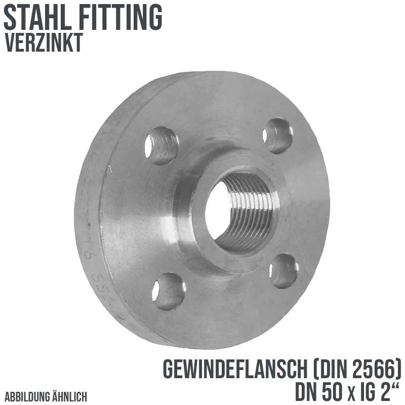 DN 50 x 2" Gewinde Flansch Innengewinde IG Stahl verzinkt DIN 2566 - PN 16 bar