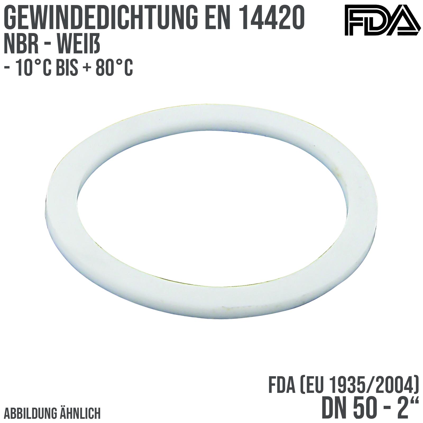 2" Zoll Gewindedichtung EN 14420 NBR weiß FDA EU 1935/2004 DN 50