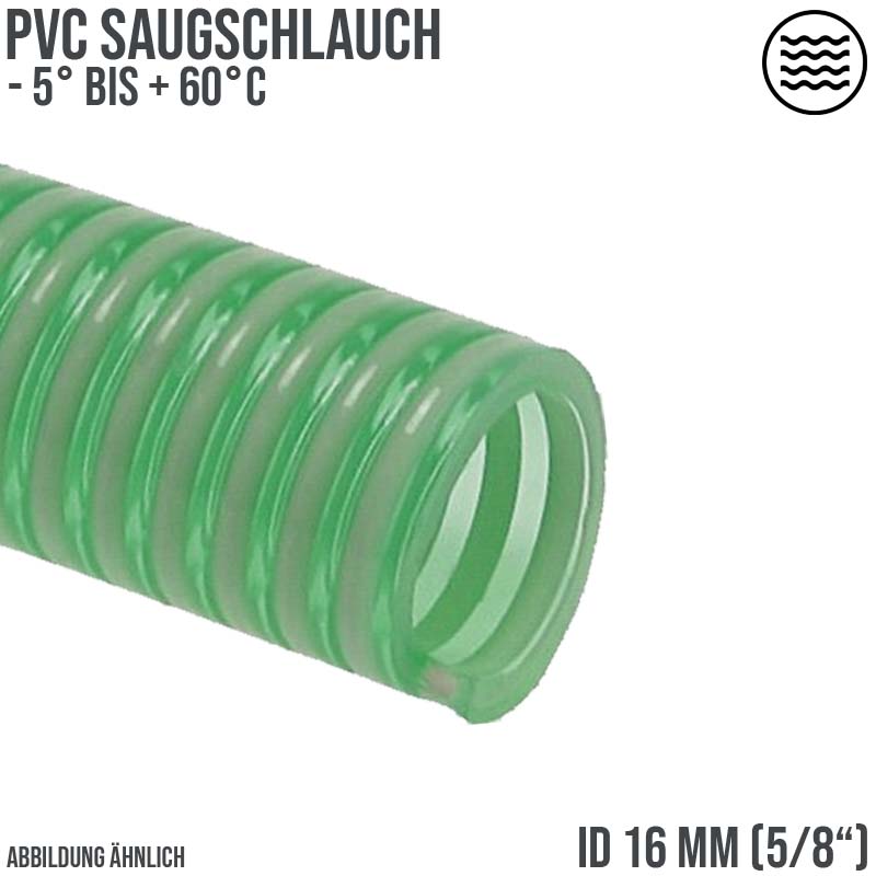 16 mm 5/8" Zoll Saug Ansaug Spiral Förder Pumpen Schlauch grün-weiß transparent PN 7 bar