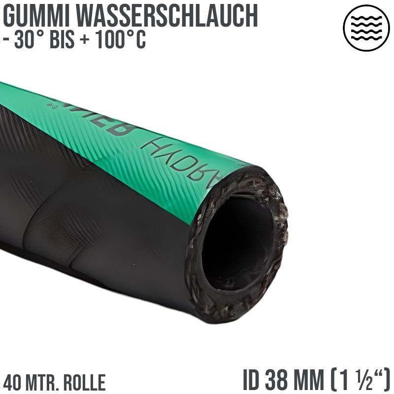 38 mm 1 1/2" Gummi Wasser Garten Hochdruck Schlauch HYDRACORD PN 30 bar - 40 m