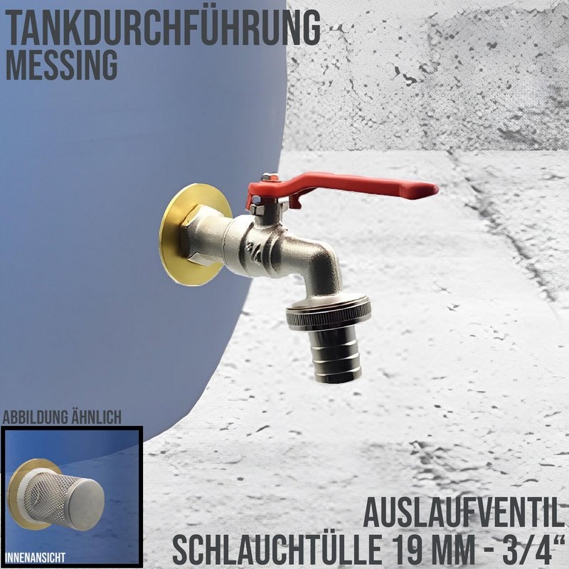 Tank Regen Tonnen Durchführung Messing Auslaufventil Wasserhahn - Anschuss Set PN 10 bar