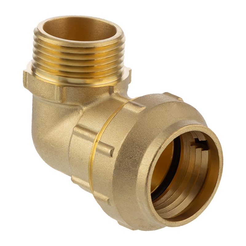 63 mm x 2" PE Fitting Klemm Verbinder Messing Verschraubung Muffe Winkel 90° x AG DVGW - PN 16 bar