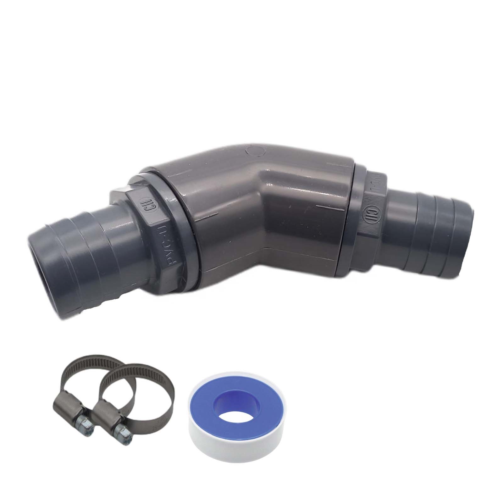 38 mm PVC PROFI Winkel 45° Schlauch Verbinder Stutzen Tülle Pool Teich Garten - PN 10 bar - Montage-Set