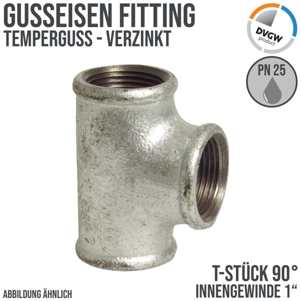 1" Gusseisen Temperguss Fitting T-Stück 90° Innengewinde IG DVGW PN 25 bar