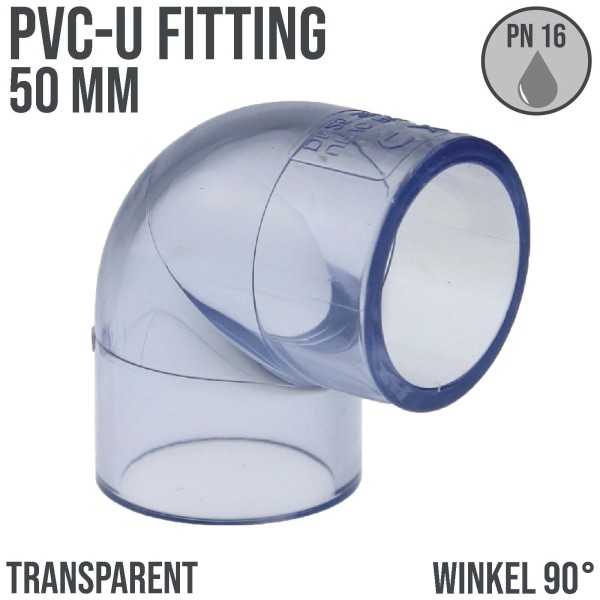 50 mm PVC Klebe Fitting Winkel 90° Muffe Verbinder - transparent