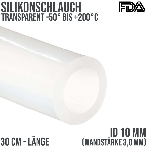 10 x 16 mm Silikon Silicon Milch Schlauch transparent lebensmittelecht FDA 0,45 bar - 30 cm