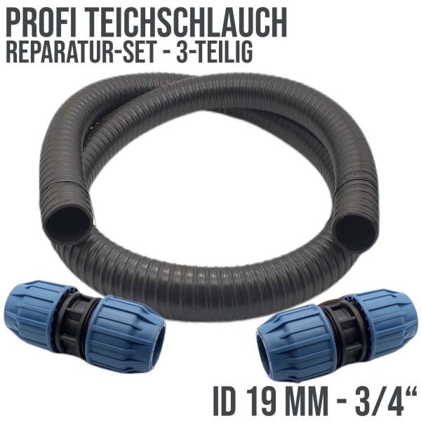 Schlauch Reparatur Set Teichschlauch Profi schwer PE Verlängerung 19 mm (3/4") - 3-teilig