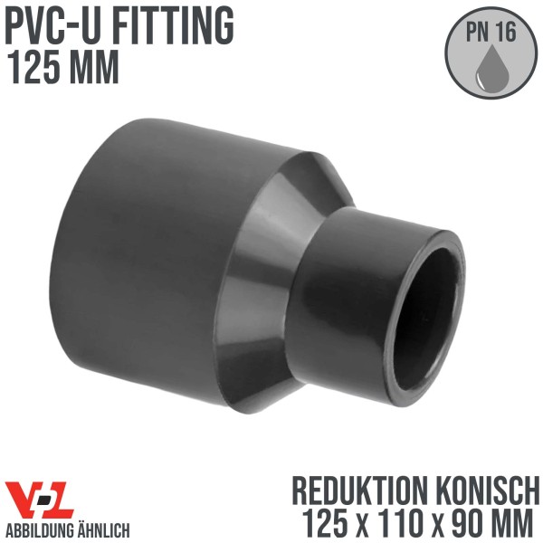 125 x 110 x 90 mm VDL PVC Klebe Fitting Reduktion konisch Muffe Verbinder - PN 16 bar