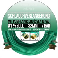 32mm 1 1/4" Ansauggarnitur Saug Pumpen Schlauch Verlängerung grün