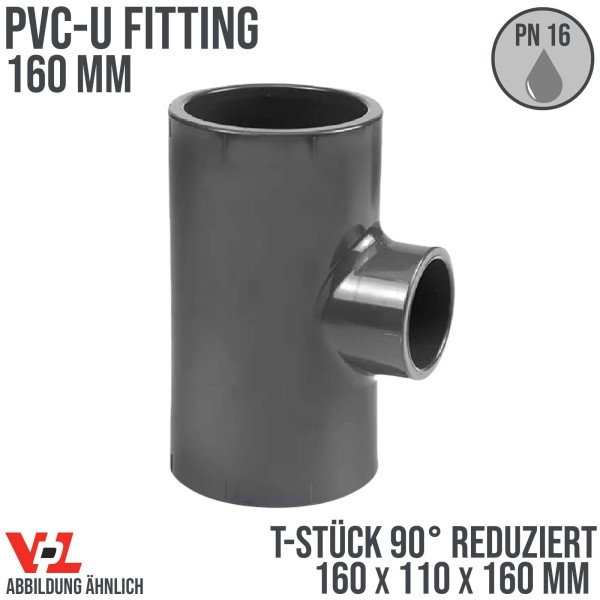 160 x 110 x 160 mm VDL PVC Klebe Fitting T-Stück 90° Winkel reduziert Muffe Verbinder - PN 16 bar