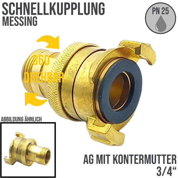3/4" AG Schlauch Schnell Kupplung Außengewinde mit Kontermutter Messing (GEKA kompatibel) - PN 25 ba