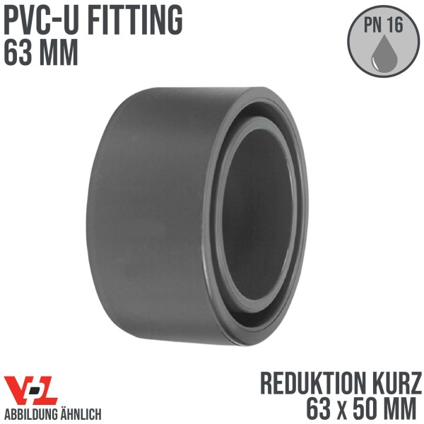 63 x 50 mm VDL PVC Klebe Fitting Reduktion kurz Muffe Verbinder - PN 16 bar