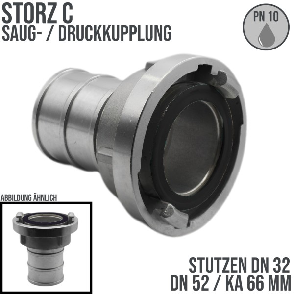 STORZ C DN52 KA66 Saug Kupplung -> Stutzen Tülle DN32 Bau Feuerwehr Schlauch PN 10 bar