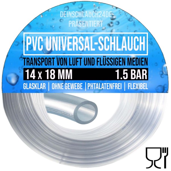 14 x 18 mm PVC Luft Filter Wasser Universal Labor Aquarium Terrarium Schlauch klar durchsichtig - PN