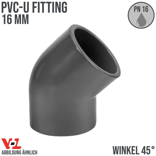 16 mm VDL PVC Klebe Fitting Winkel 45° Muffe Verbinder - PN 16 bar