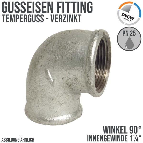 1 1/4" Gusseisen Temperguss Fitting Winkel 90° Innengewinde IG DVGW PN 25 bar