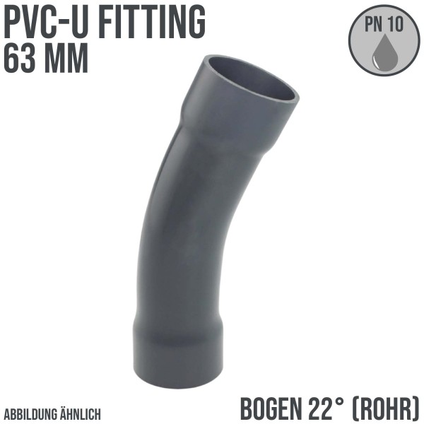 63 mm PVC Klebe Fitting Bogen Winkel 22° (Rohr) Muffe Verbinder - PN 10 bar