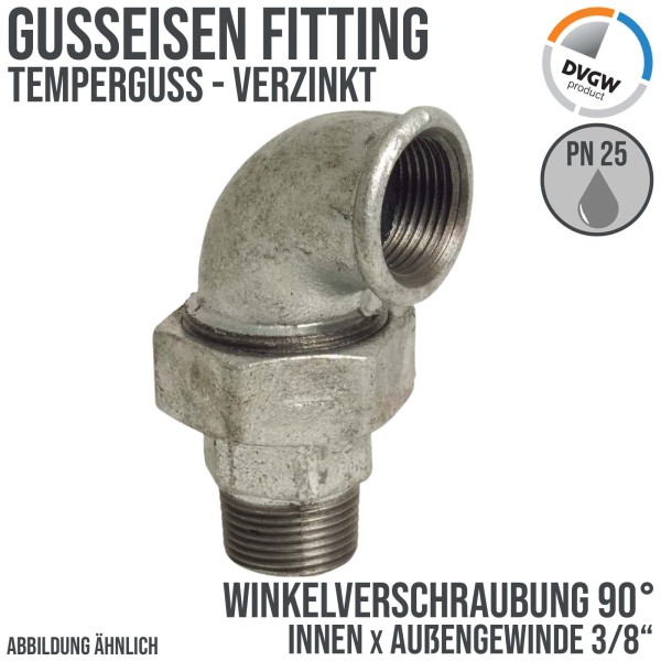 3/8" Gusseisen Temperguss Fitting Winkelverschraubung 90° Innen x Außengewinde IG x AG DVGW PN 25 ba