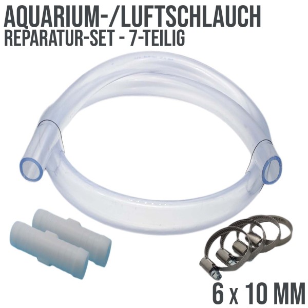 Reparatur Set PVC Luft- / Auariumschlauch transparent Verlängerung 6 x 10 mm - 7-teilig