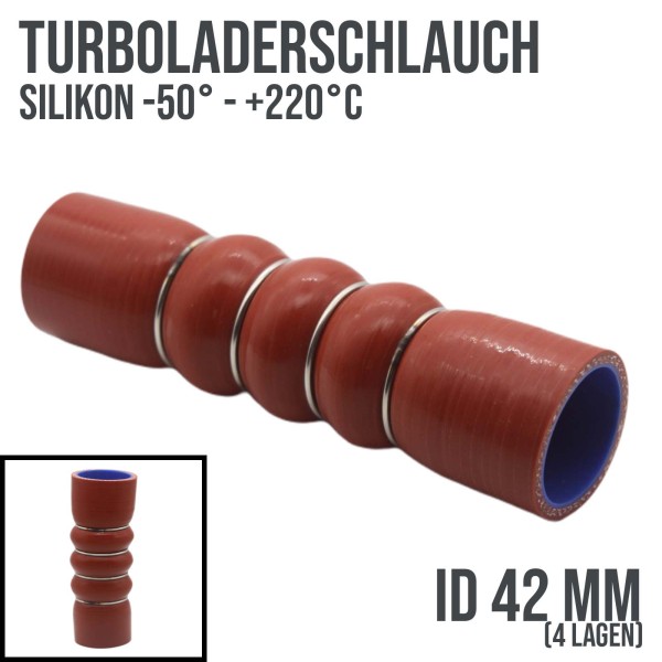 42 mm Turbolader Silikon Wulst Verbinder LLK Ladeluft KFZ Schlauch - 160mm ( 4 Lagen)