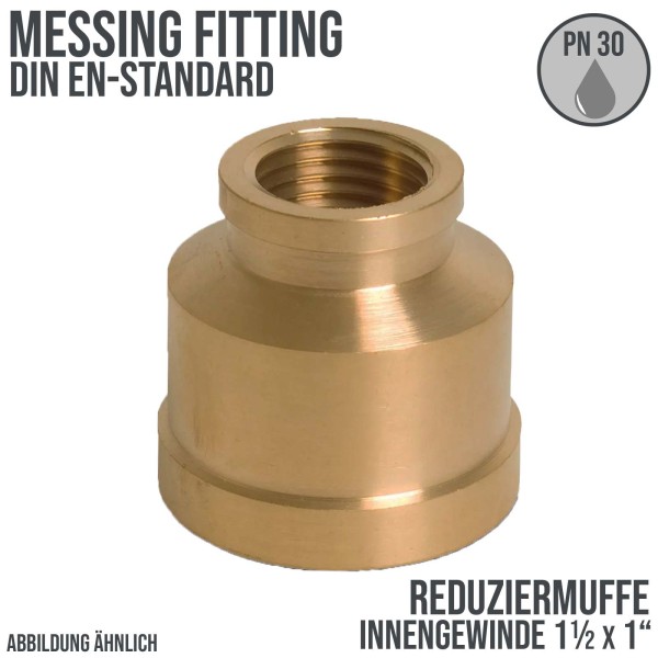 1 1/2" x 1" Reduziermuffe Innengewinde IG Messing Fittings PN 30 bar