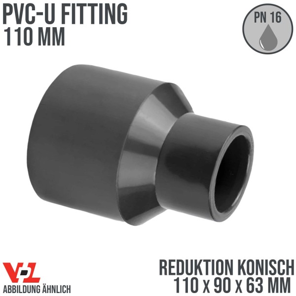 110 x 90 x 63 mm VDL PVC Klebe Fitting Reduktion konisch Muffe Verbinder - PN 16 bar