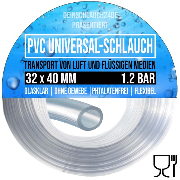 32 x 40 mm PVC Luft Filter Wasser Universal Labor Aquarium Terrarium Schlauch klar durchsichtig - PN